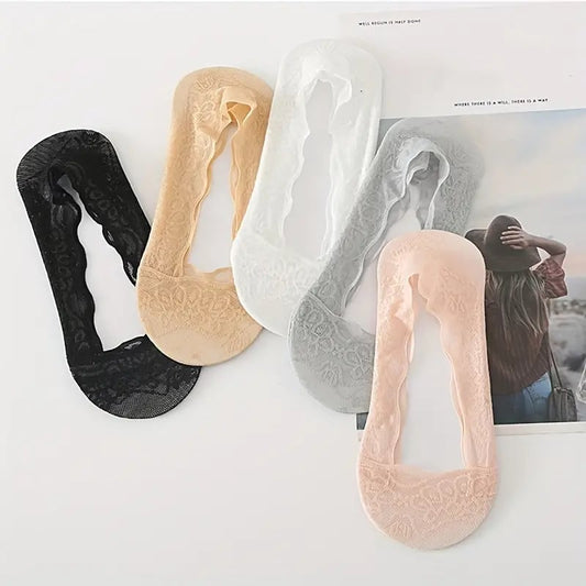 👠 Elegant och bekväm, spetsmesh design - Halkfria osynliga strumpor, perfekt för alla typer av skor! 🌟
